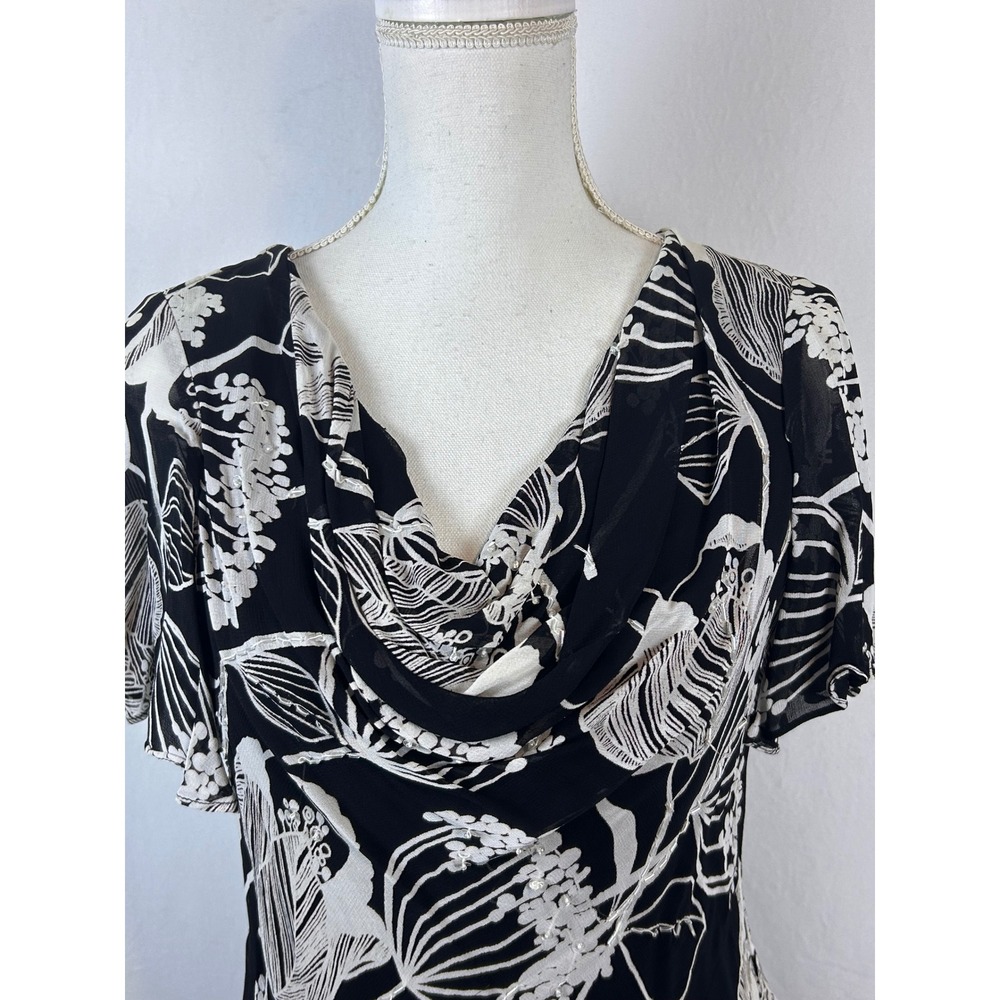 Rouge 2 Piece Gown Women Size L Black White Floral Excellent Sequin Maxi Ruffle - Picture 3 of 11